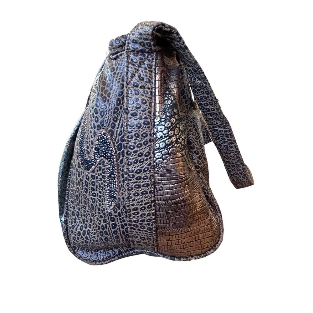 Metallic Blue Patterned Shoulder Bag - Picture 9 of 16